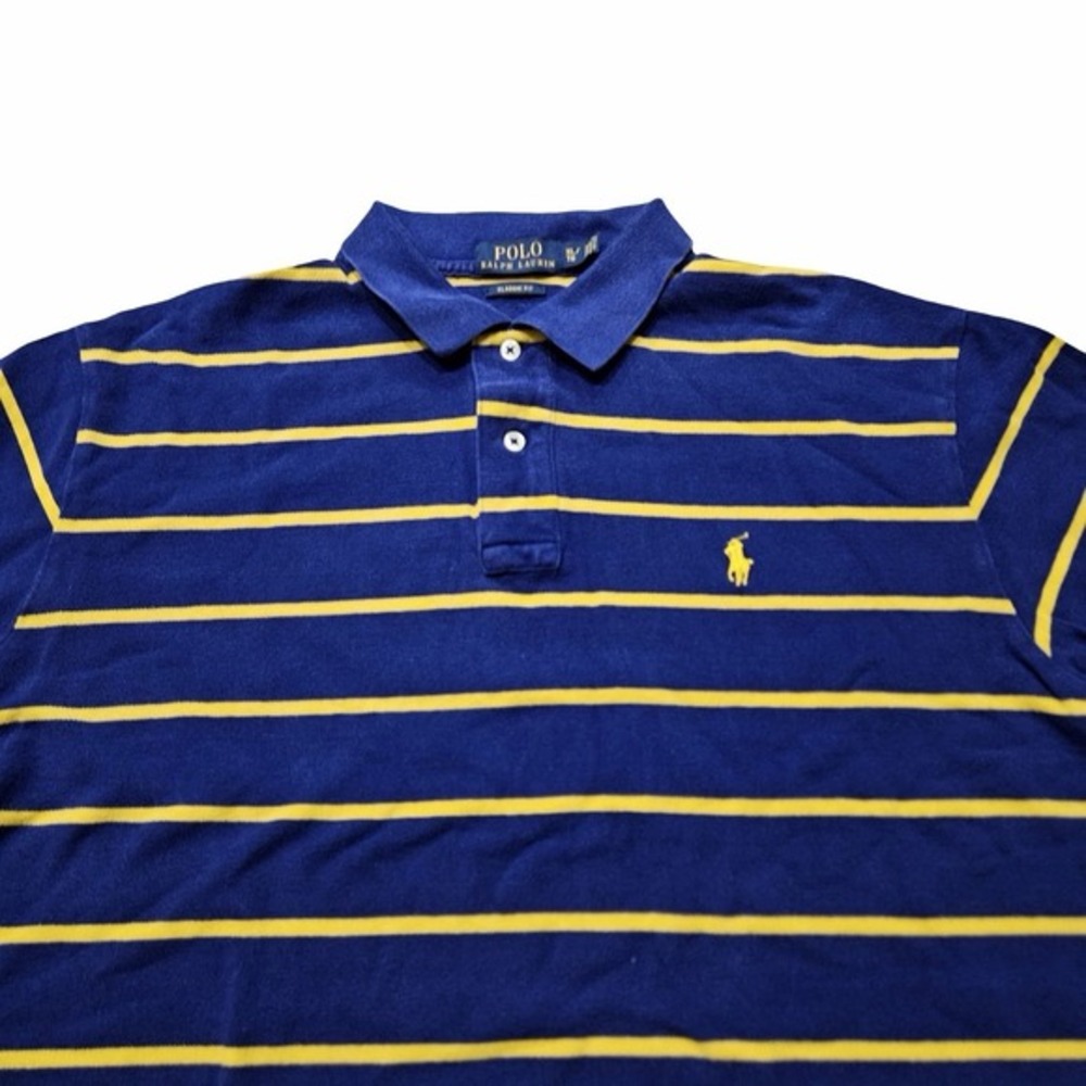 Polo Ralph Lauren‎ Classic Fit Polo Shirt Men XL Blue Yellow Striped Cotton - Picture 2 of 8